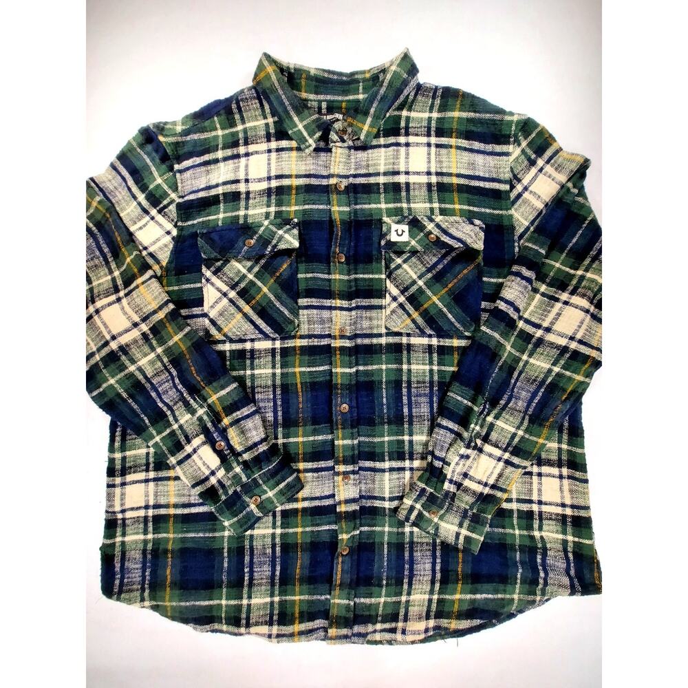 True Religion Flannel Shirt Mens XXXL Green Plaid Western Triple Needle 3X